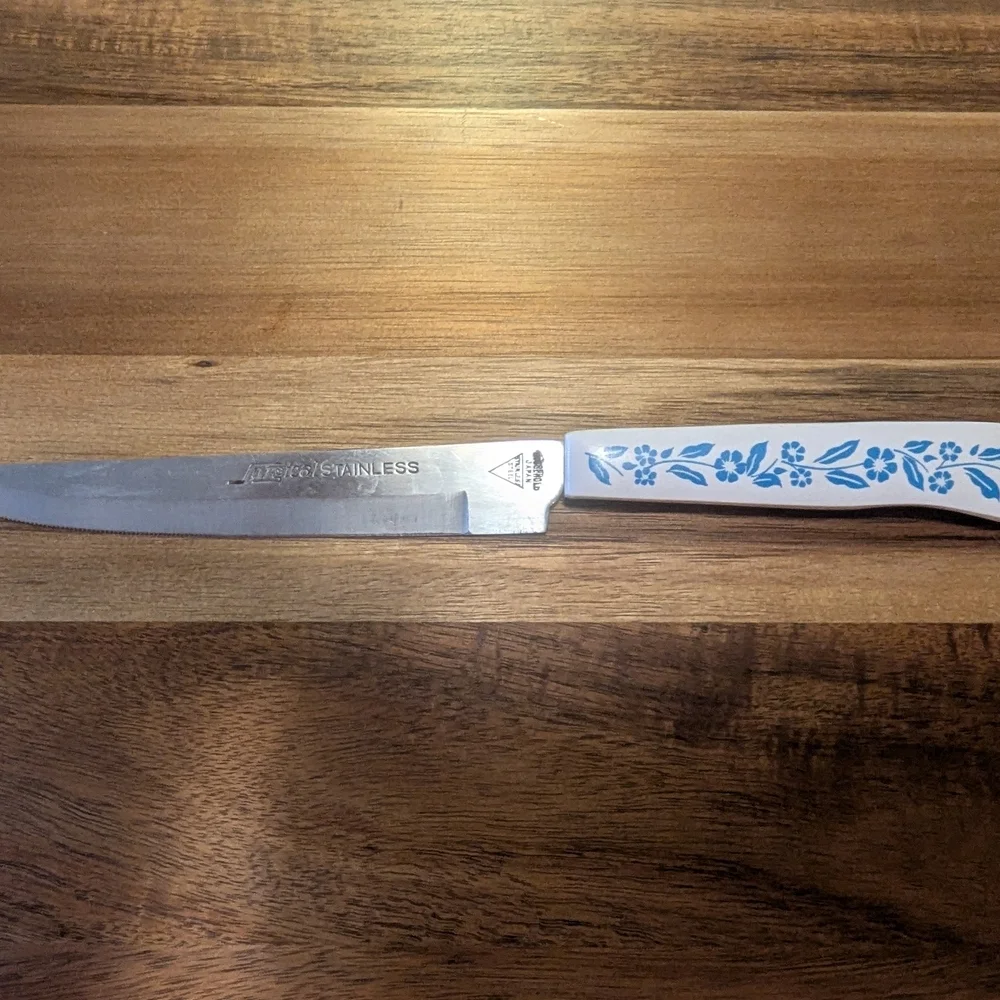 Vintage Stainless Steel Kitchen Knife with Blue/White Cornflower Floral Handle